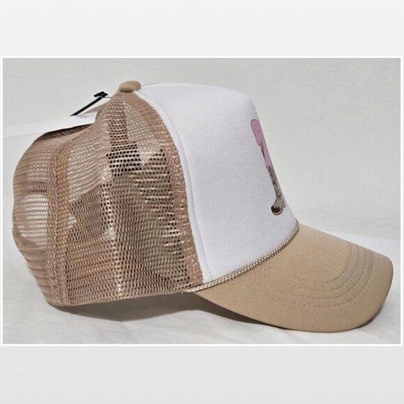 New Trucker Hat Cowboy Boots Pink Bow Tan & White - Picture 5 of 14